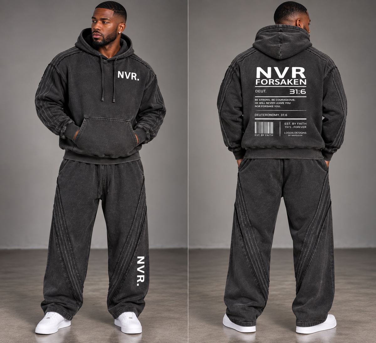 NVR Forsaken snow wash raw edge Sweatsuit