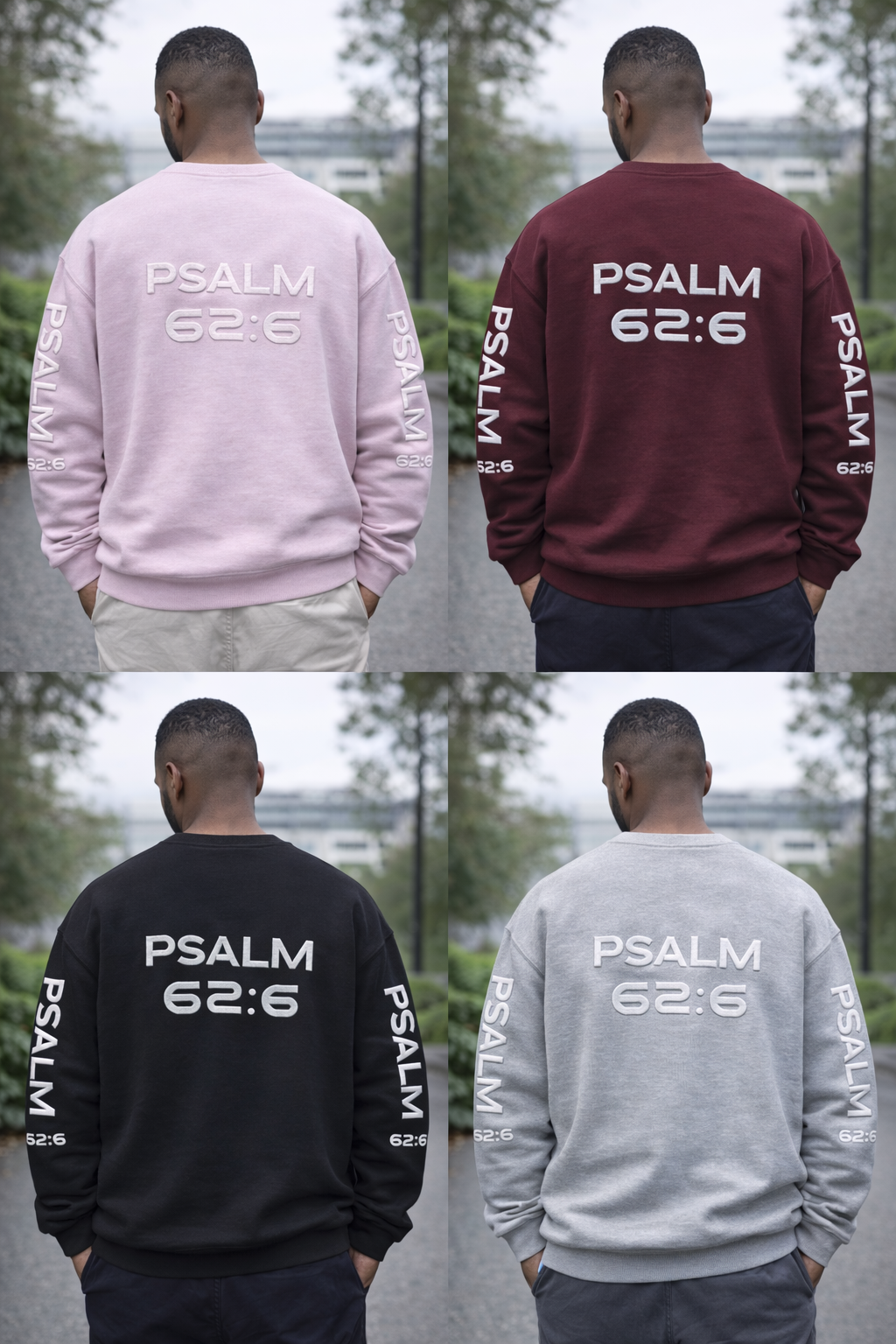 Crewneck Sweatshirt — "NVR Shaken" Psalm 62:6 Christian Faith Pullover