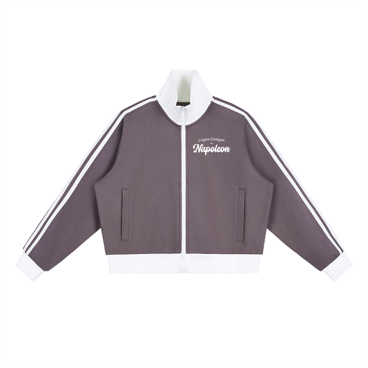 Women's Contrast Side Stripe Fleece Cropped Track Jacket