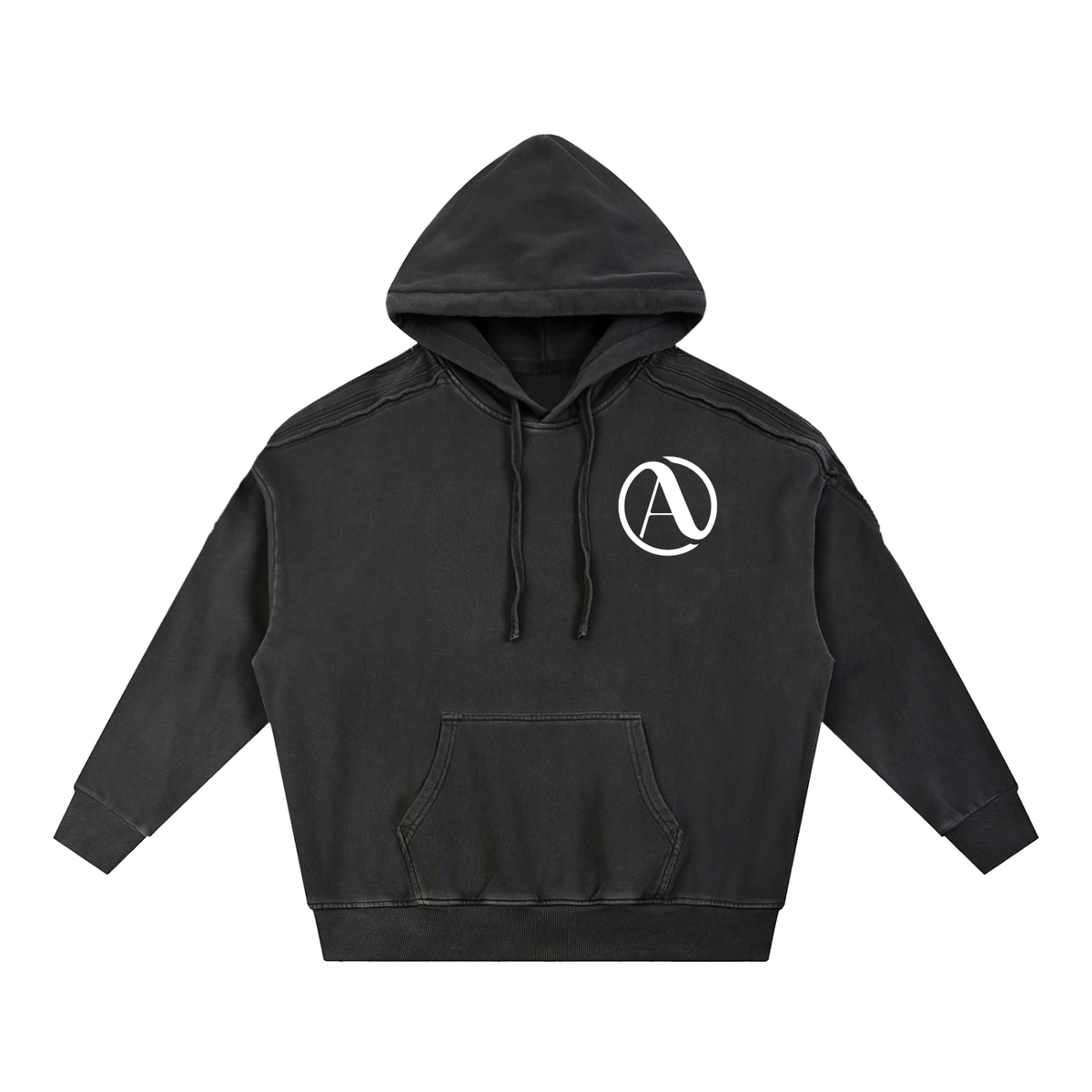 Snow Washed Tape Raw Edge Hoodie