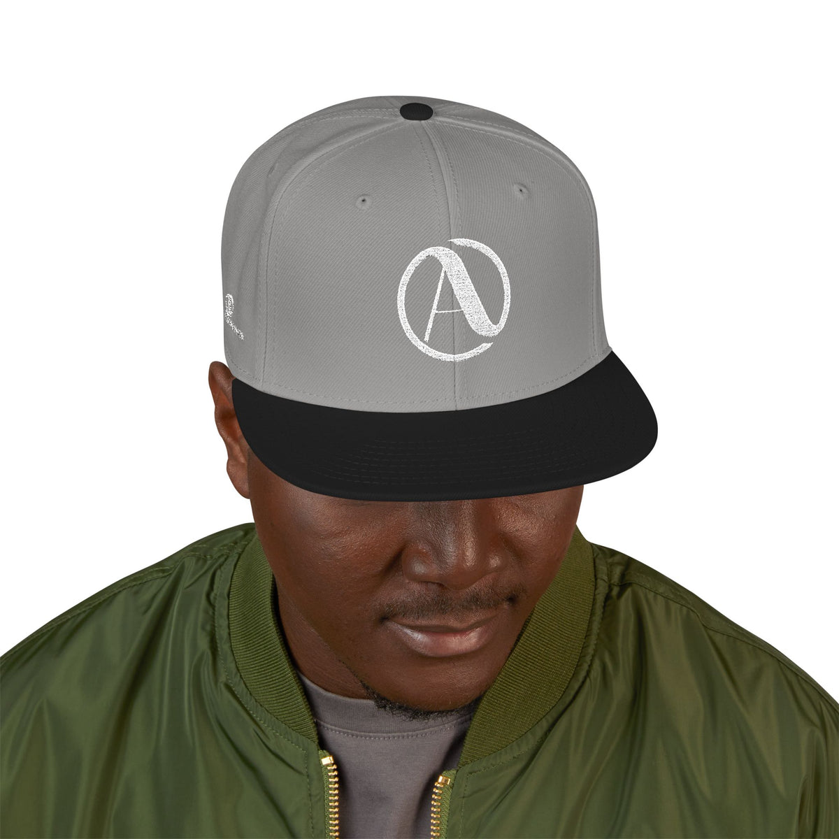 Embroidered A Circle Snapback Hat — Distressed Logo Streetwear Cap