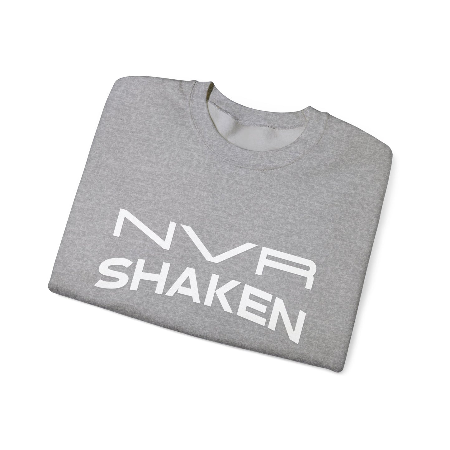 Crewneck Sweatshirt — "NVR Shaken" Psalm 62:6 Christian Faith Pullover