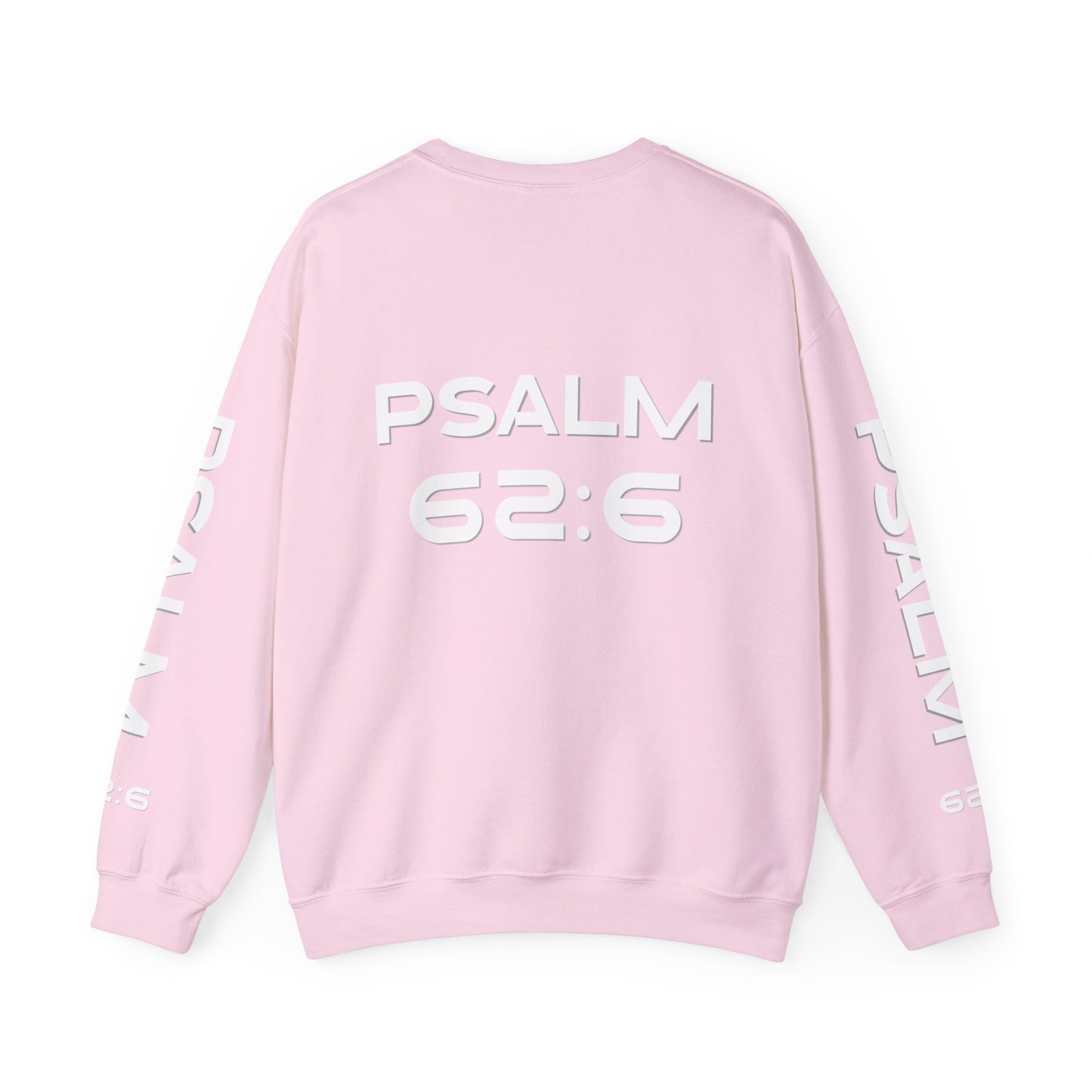 Crewneck Sweatshirt — "NVR Shaken" Psalm 62:6 Christian Faith Pullover