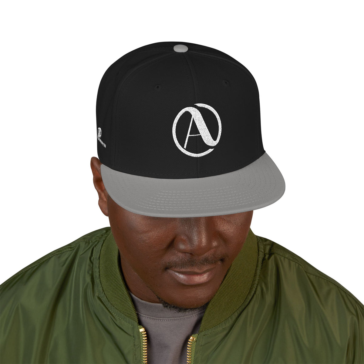 Embroidered A Circle Snapback Hat — Distressed Logo Streetwear Cap