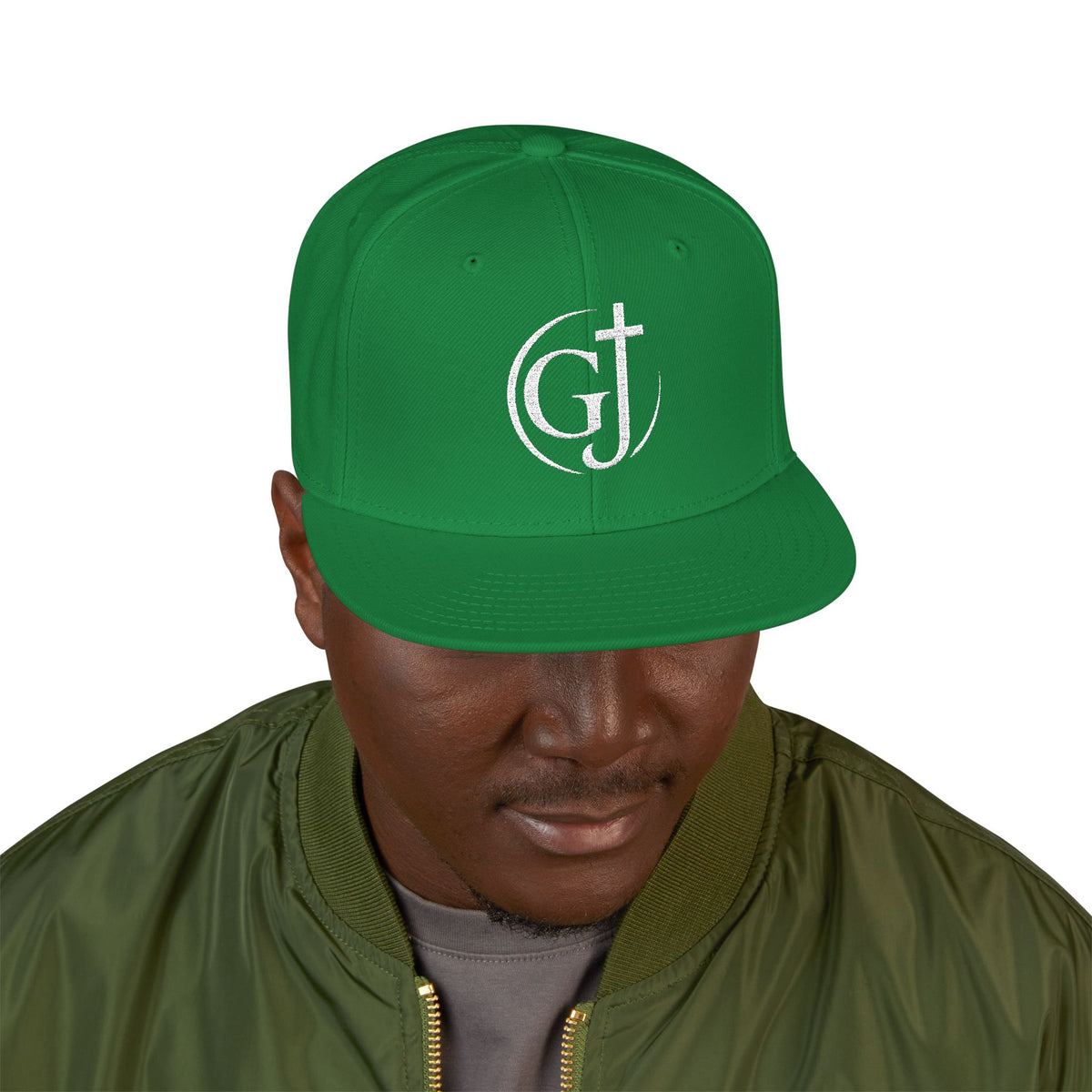 Embroidered GT Script Snapback Hat — Distressed Monogram Baseball Cap