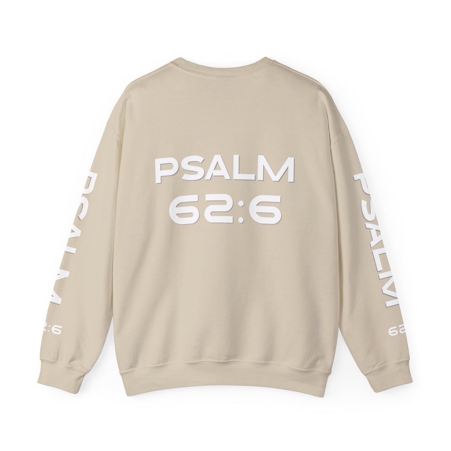 Crewneck Sweatshirt — "NVR Shaken" Psalm 62:6 Christian Faith Pullover