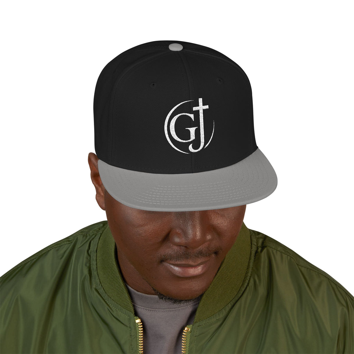 Embroidered GT Script Snapback Hat — Distressed Monogram Baseball Cap