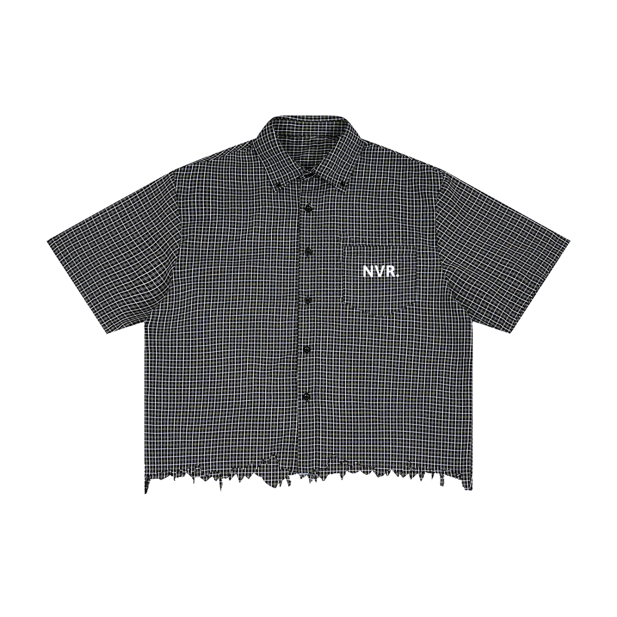 Unisex Distressed Plaid Boxy Shirt (NVR)