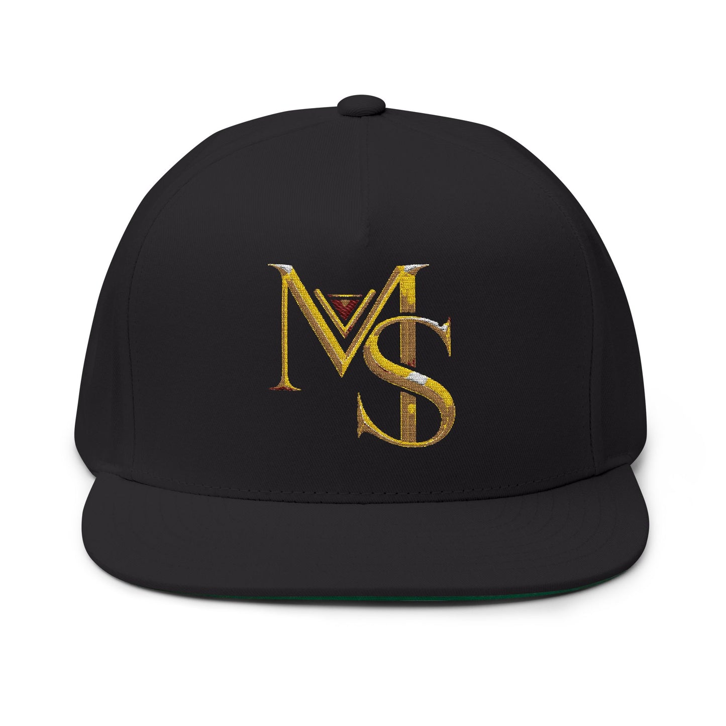 MS Embroidered Gold Monogram Flat Bill Cap
