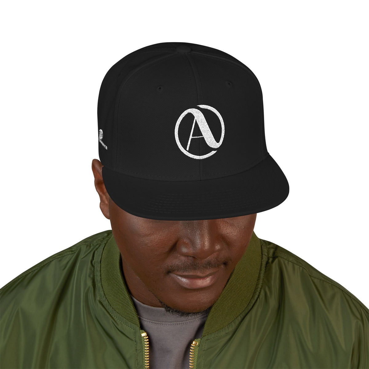 Embroidered A Circle Snapback Hat — Distressed Logo Streetwear Cap