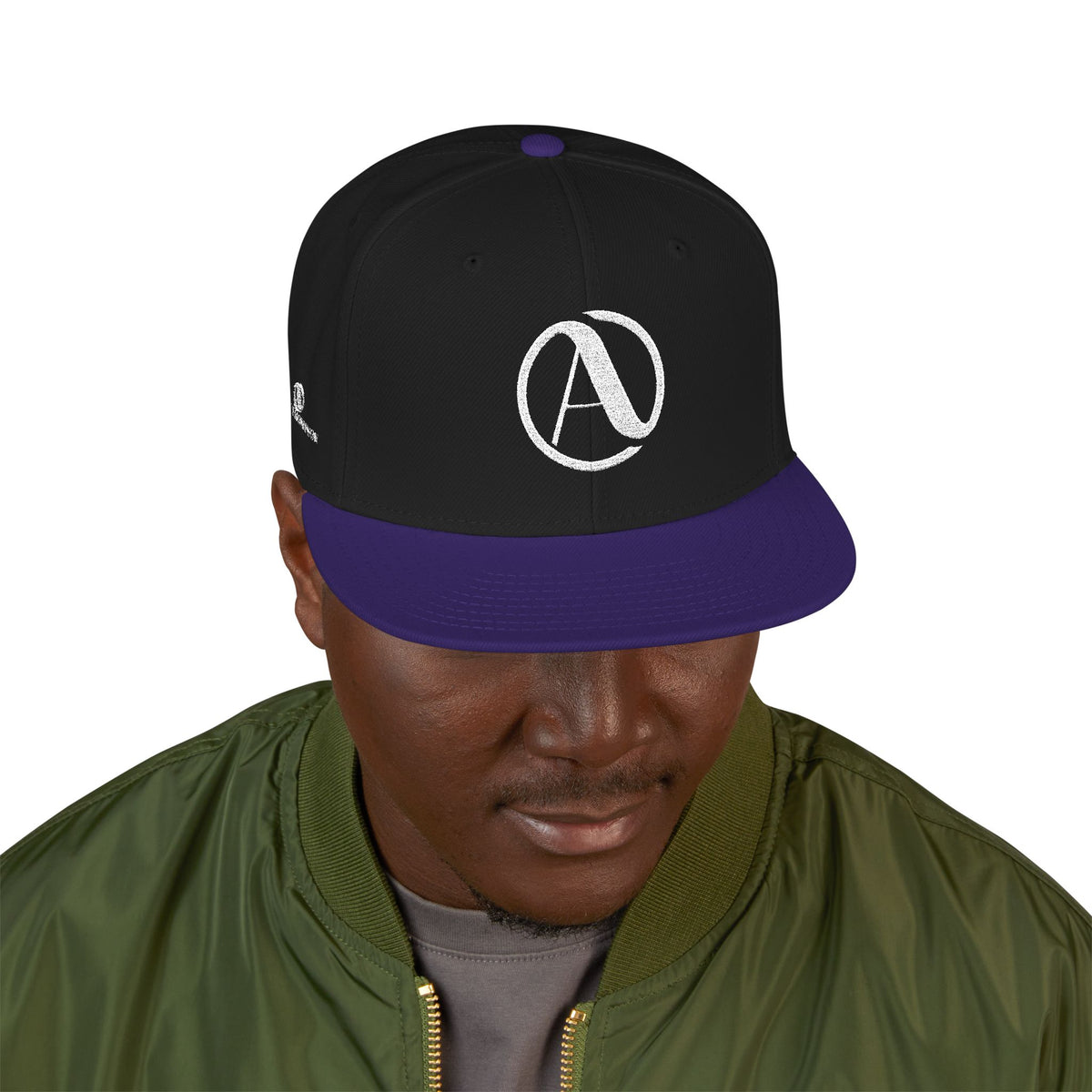 Embroidered A Circle Snapback Hat — Distressed Logo Streetwear Cap