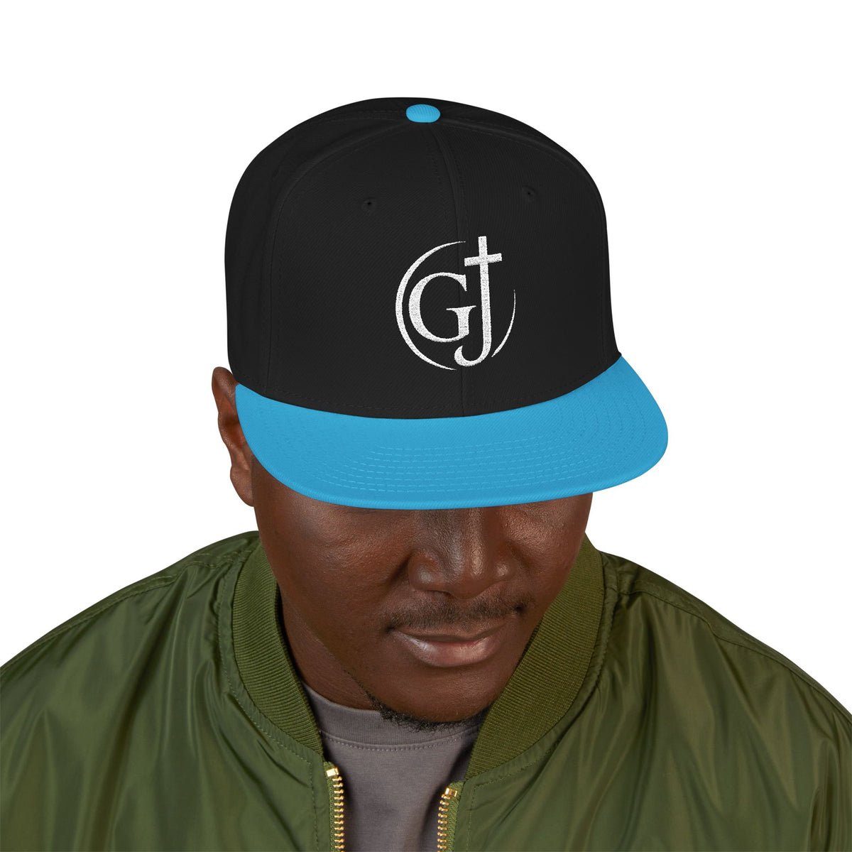 Embroidered GT Script Snapback Hat — Distressed Monogram Baseball Cap
