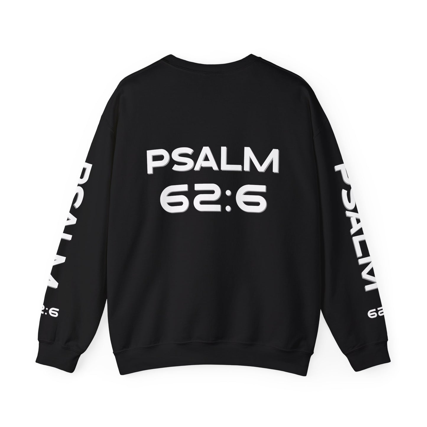 Crewneck Sweatshirt — "NVR Shaken" Psalm 62:6 Christian Faith Pullover