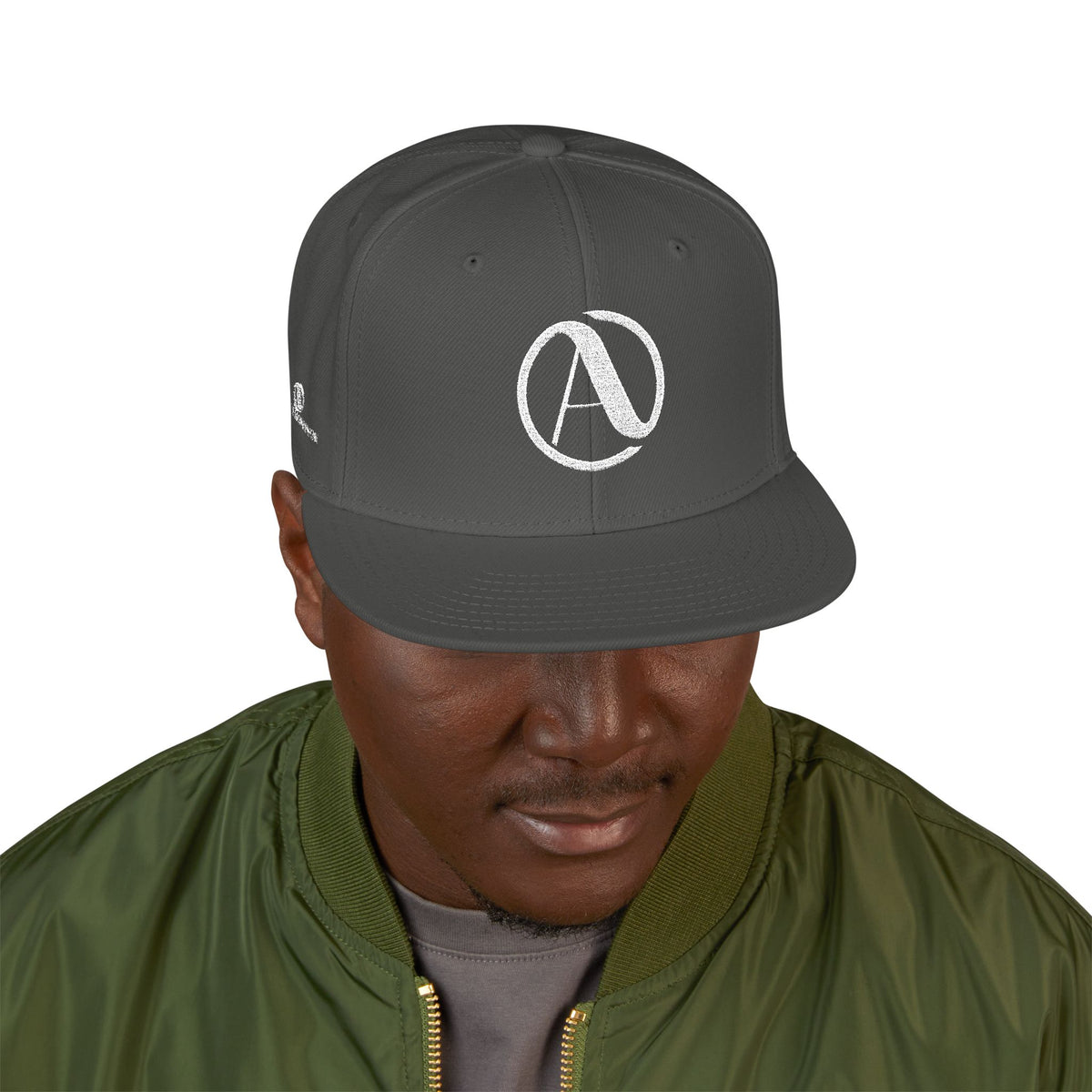Embroidered A Circle Snapback Hat — Distressed Logo Streetwear Cap
