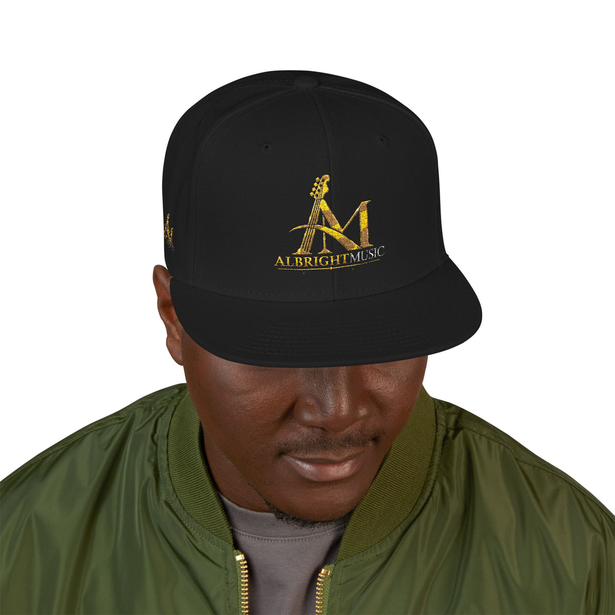Embroidered Gold 'A' Logo Snapback Hat — Urban Music Streetwear Cap (AM)