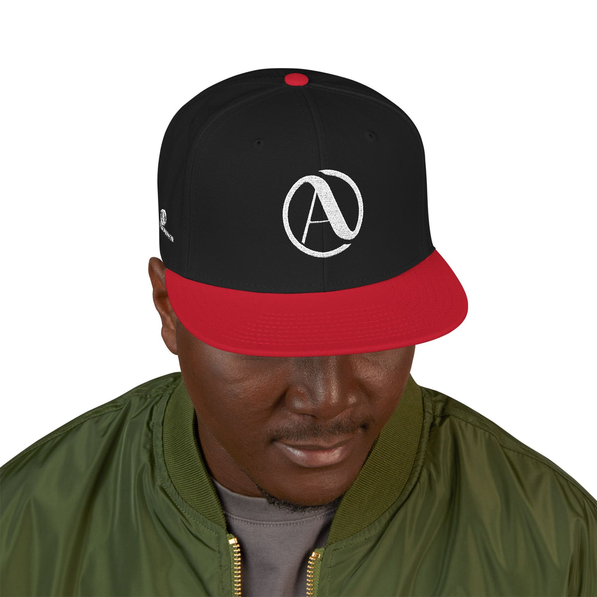 Embroidered A Circle Snapback Hat — Distressed Logo Streetwear Cap