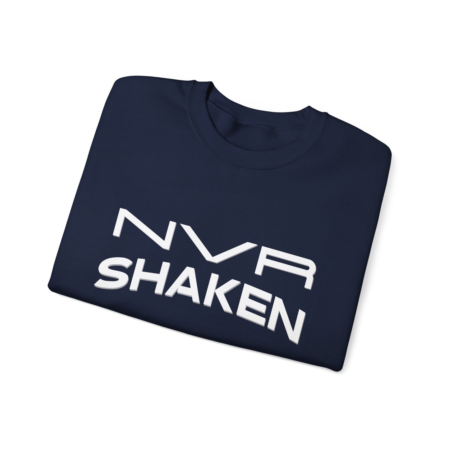 Crewneck Sweatshirt — "NVR Shaken" Psalm 62:6 Christian Faith Pullover