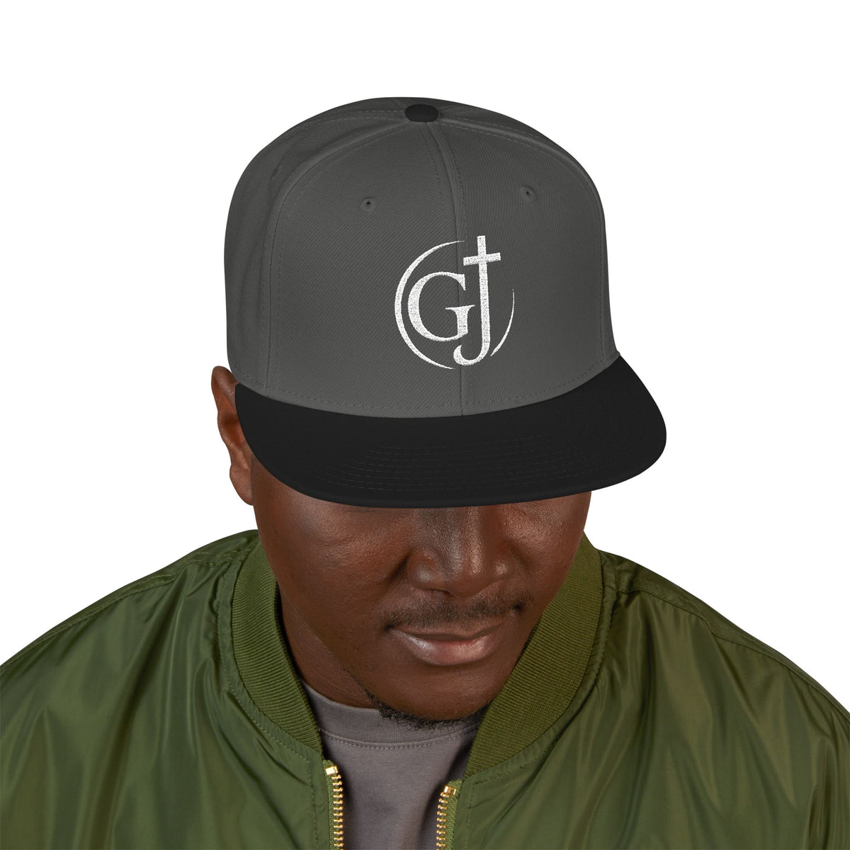 Embroidered GT Script Snapback Hat — Distressed Monogram Baseball Cap