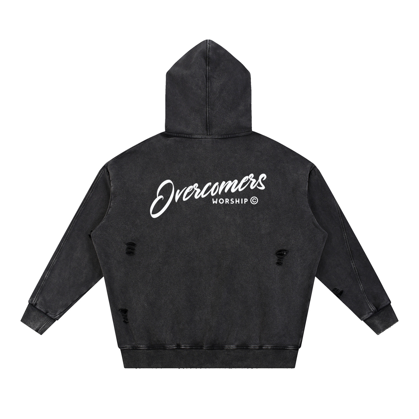 Overcomers Worship — Snow Washed Distressed Panel Hoodie