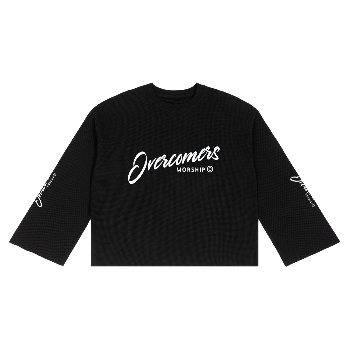 Overcomers Worship Waffle Raw Edge Long Sleeve Tee