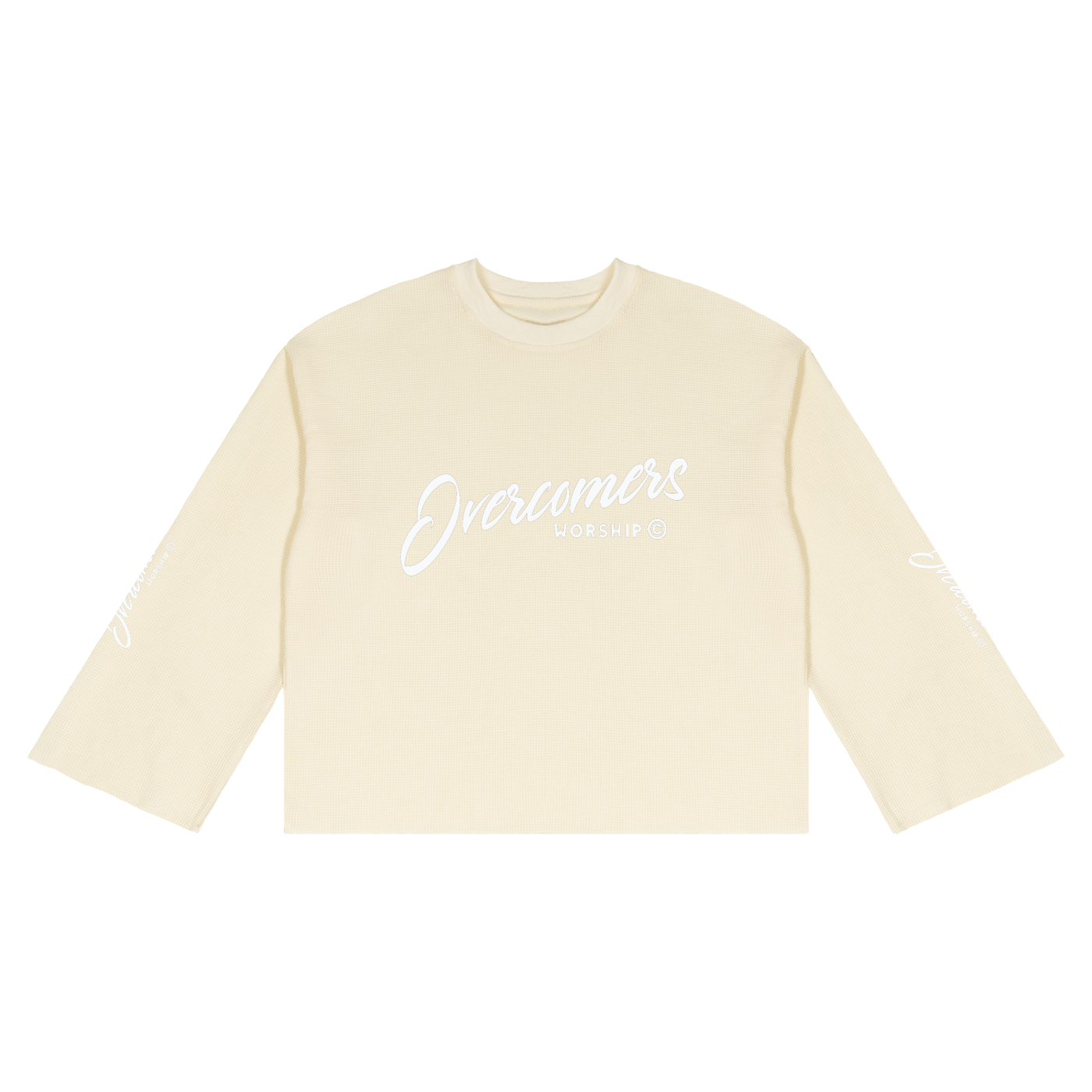 Overcomers Worship Waffle Raw Edge Long Sleeve Tee