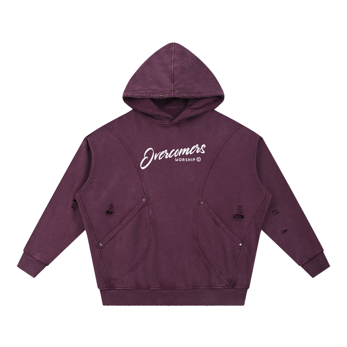 Overcomers Worship — Snow Washed Distressed Panel Hoodie