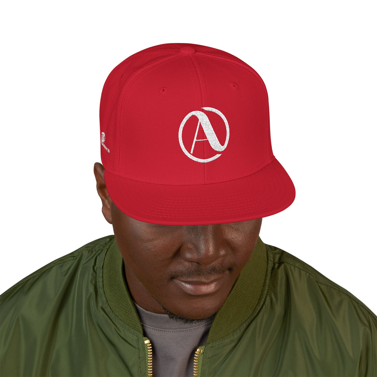 Embroidered A Circle Snapback Hat — Distressed Logo Streetwear Cap