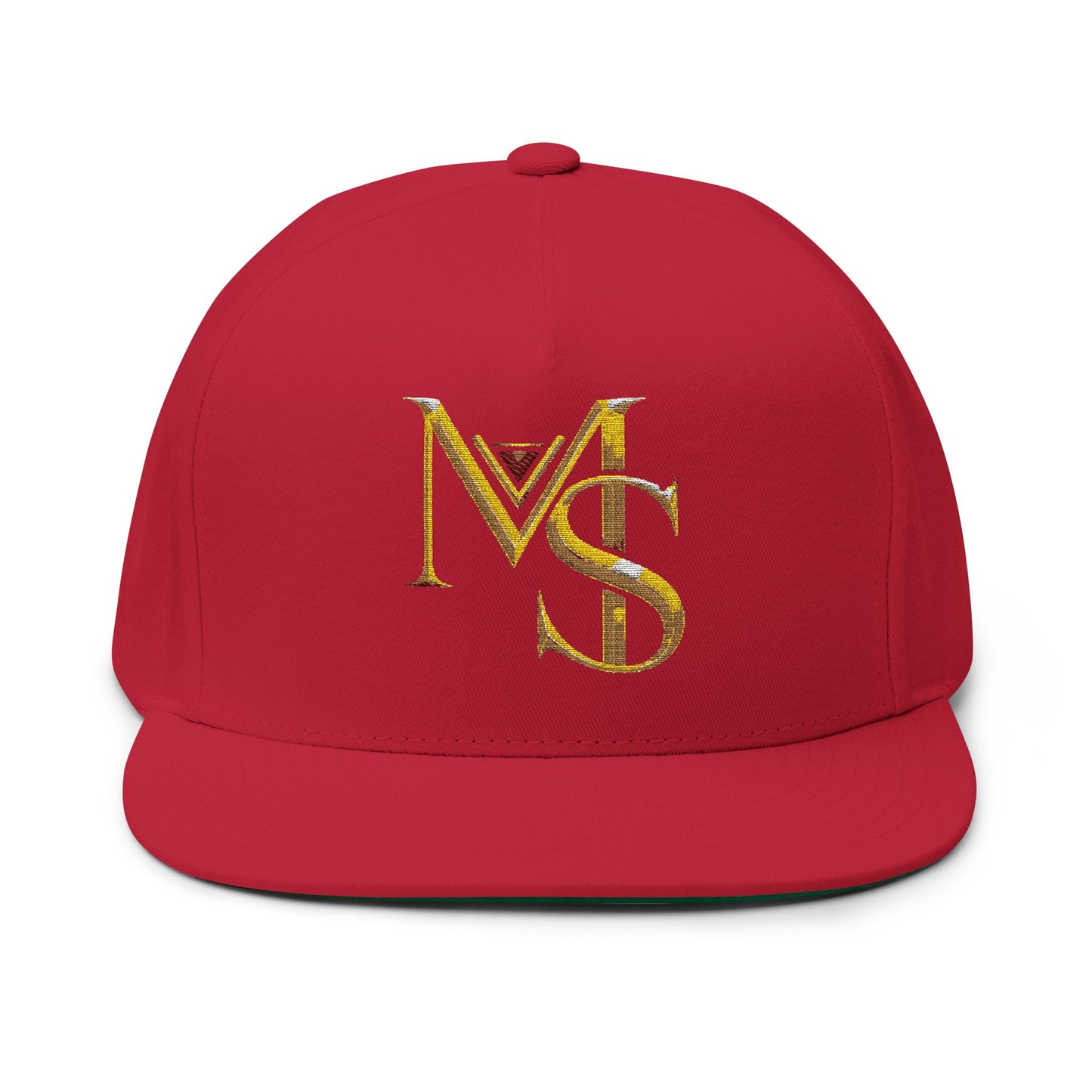 MS Embroidered Gold Monogram Flat Bill Cap