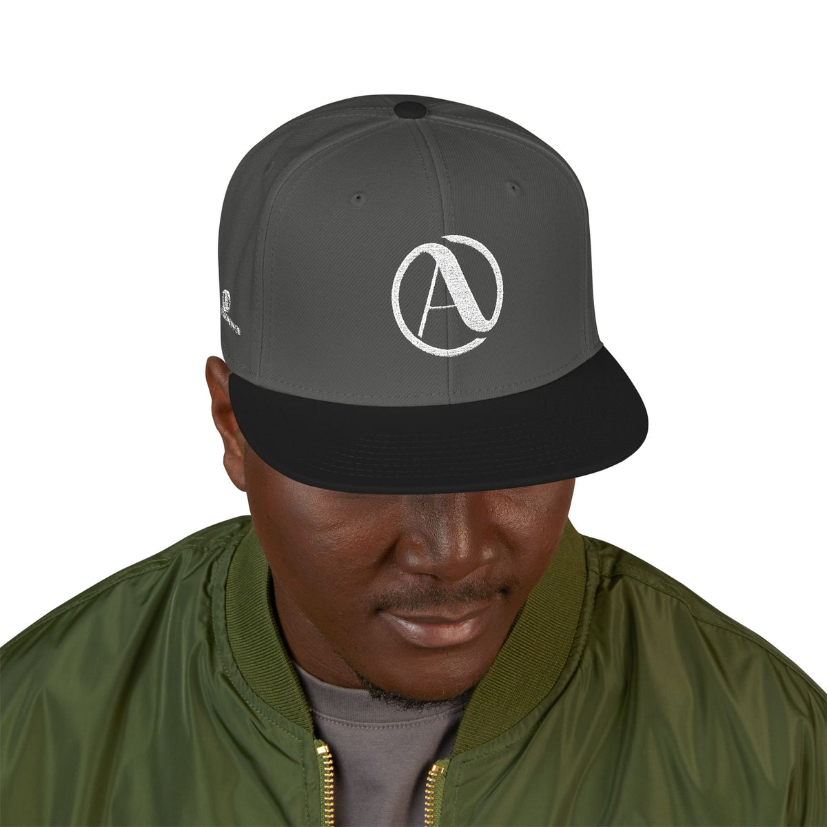 Embroidered A Circle Snapback Hat — Distressed Logo Streetwear Cap
