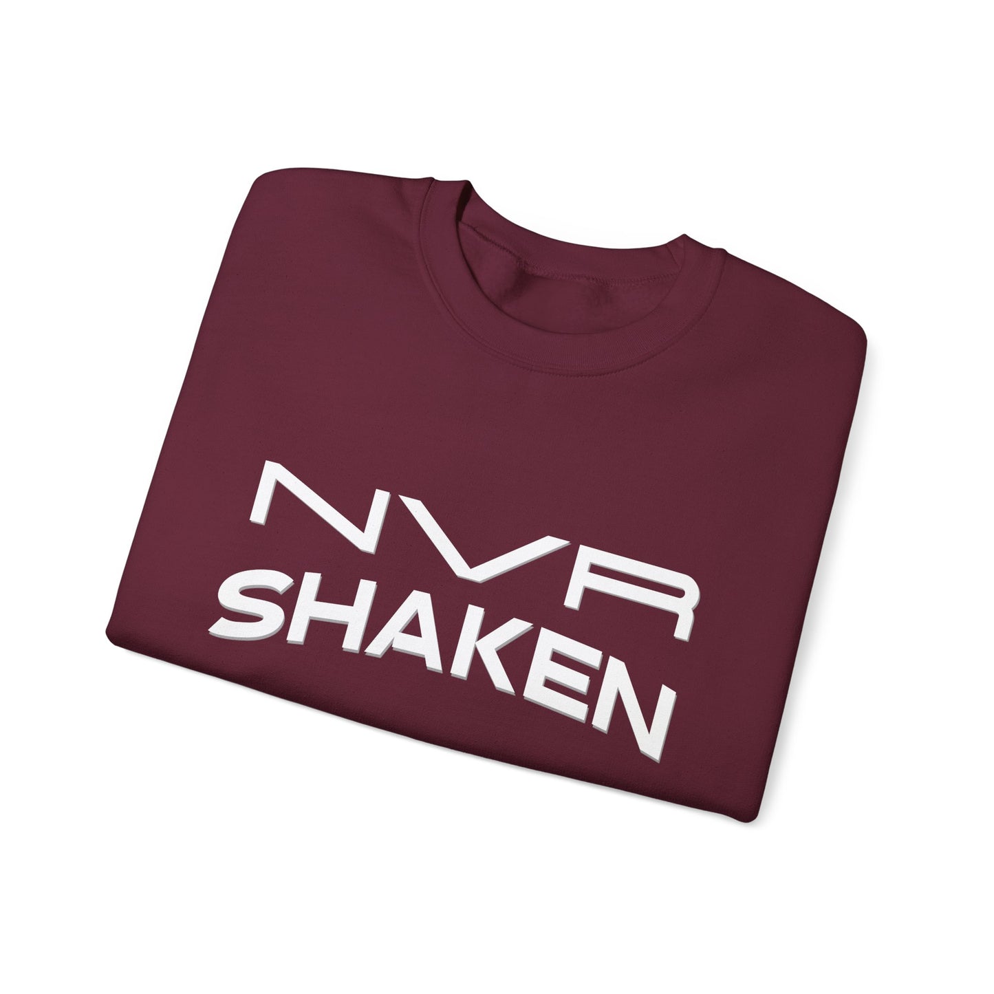 Crewneck Sweatshirt — "NVR Shaken" Psalm 62:6 Christian Faith Pullover