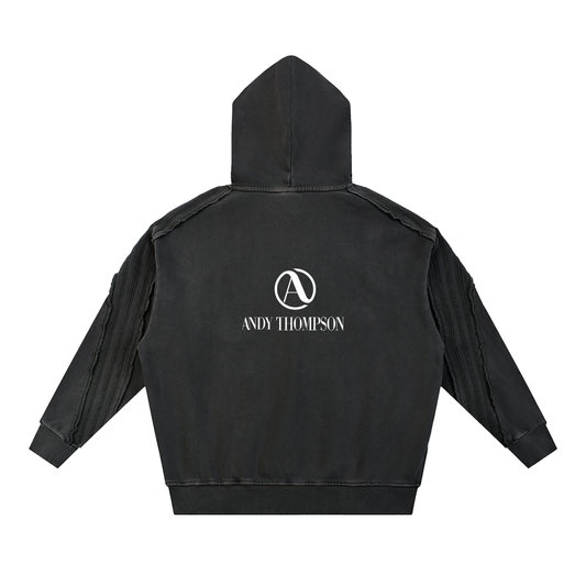 Snow Washed Tape Raw Edge Hoodie