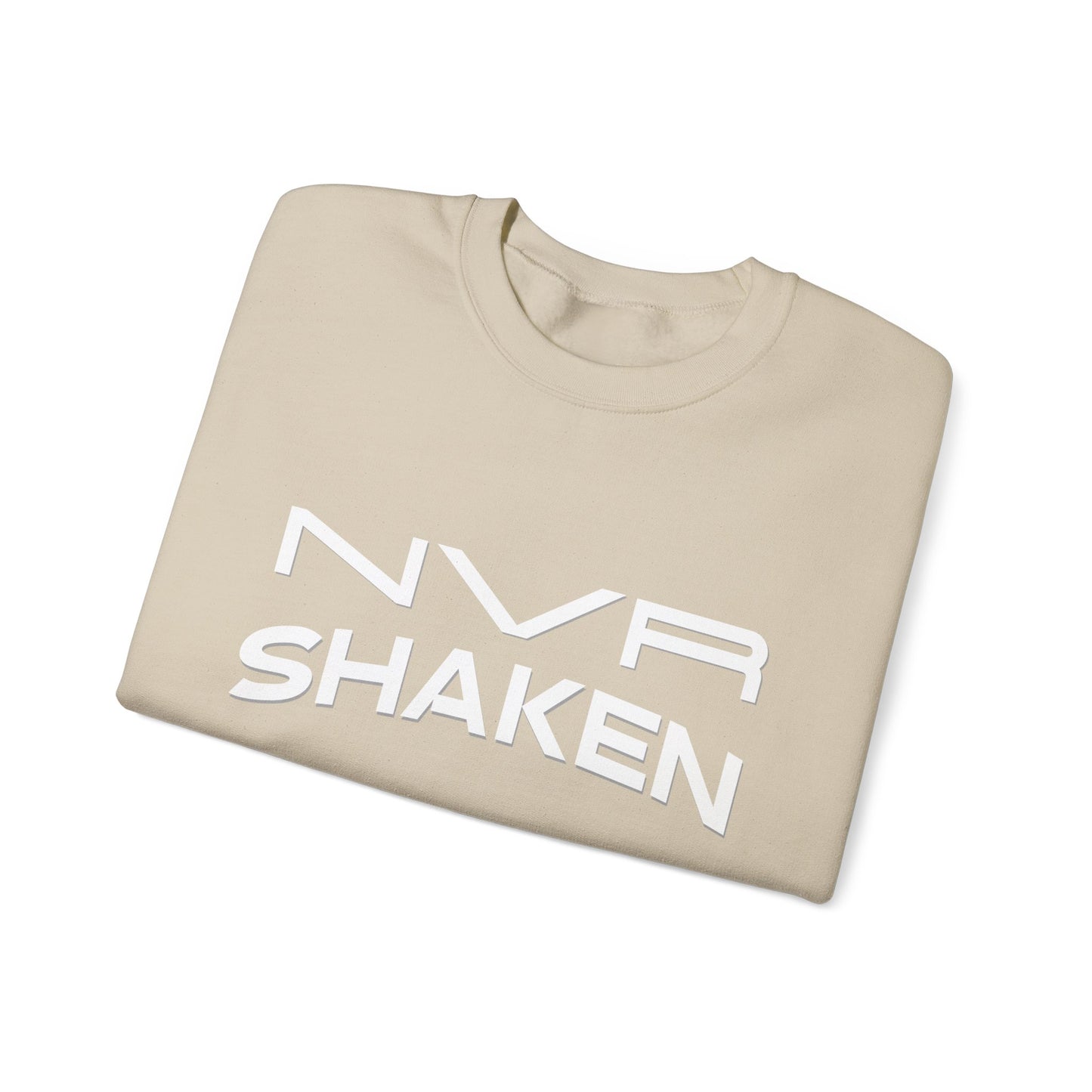 Crewneck Sweatshirt — "NVR Shaken" Psalm 62:6 Christian Faith Pullover