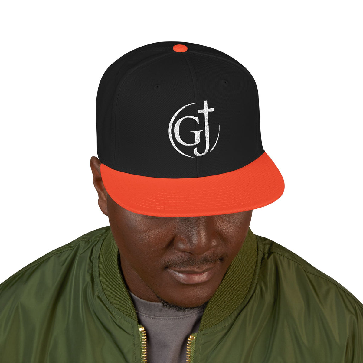 Embroidered GT Script Snapback Hat — Distressed Monogram Baseball Cap