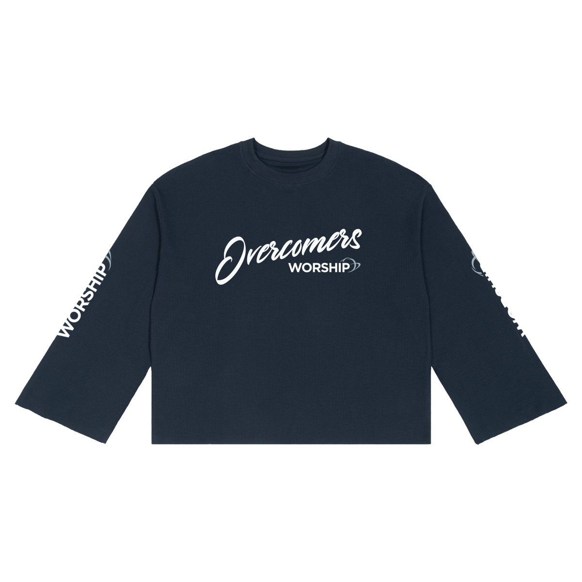Overcomers Worship Waffle Raw Edge Long Sleeve Tee