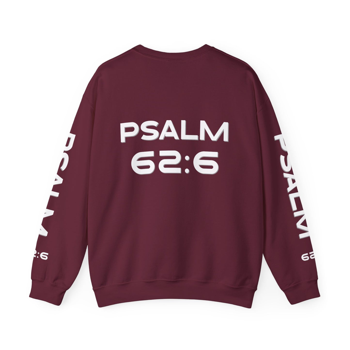 Crewneck Sweatshirt — "NVR Shaken" Psalm 62:6 Christian Faith Pullover