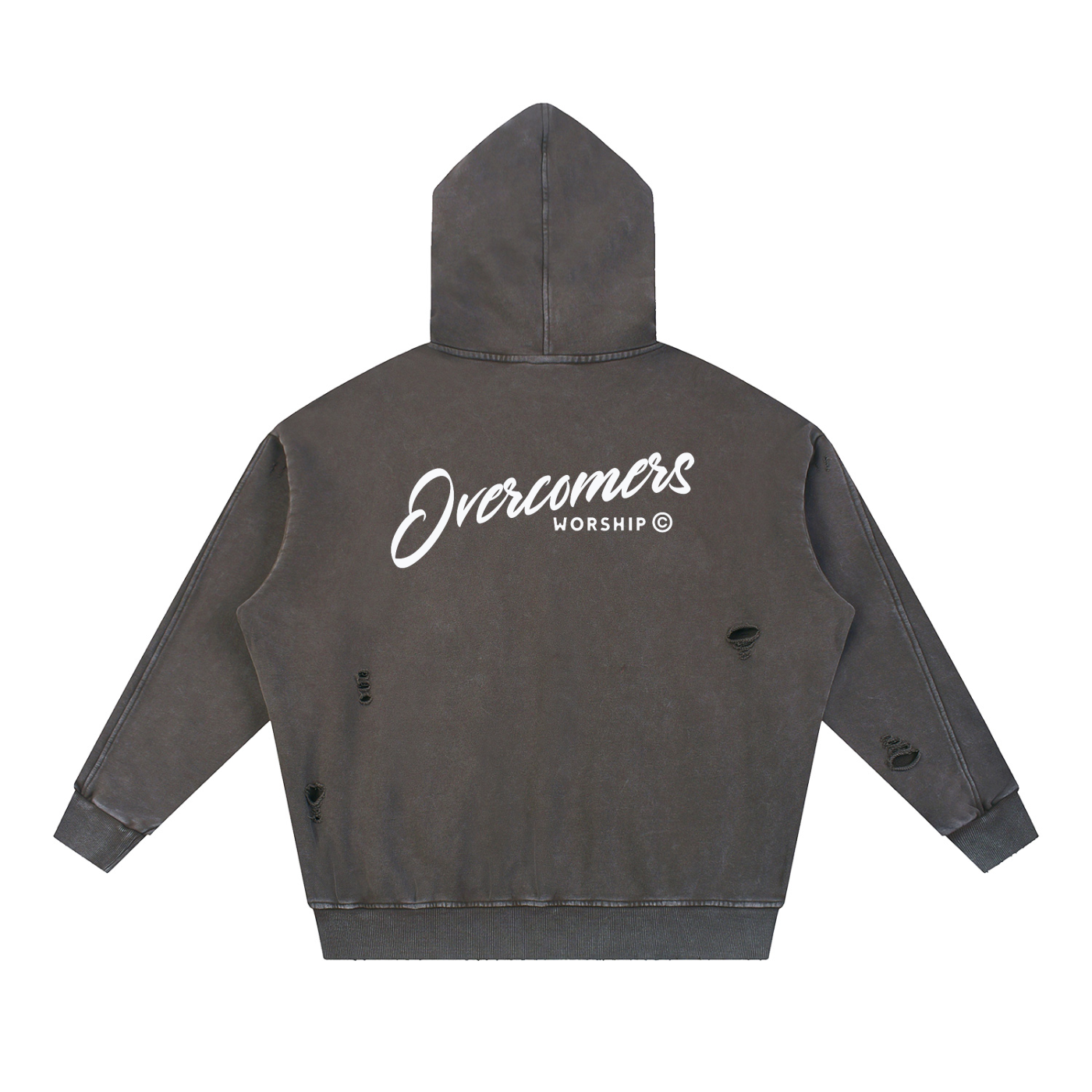 Overcomers Worship — Snow Washed Distressed Panel Hoodie