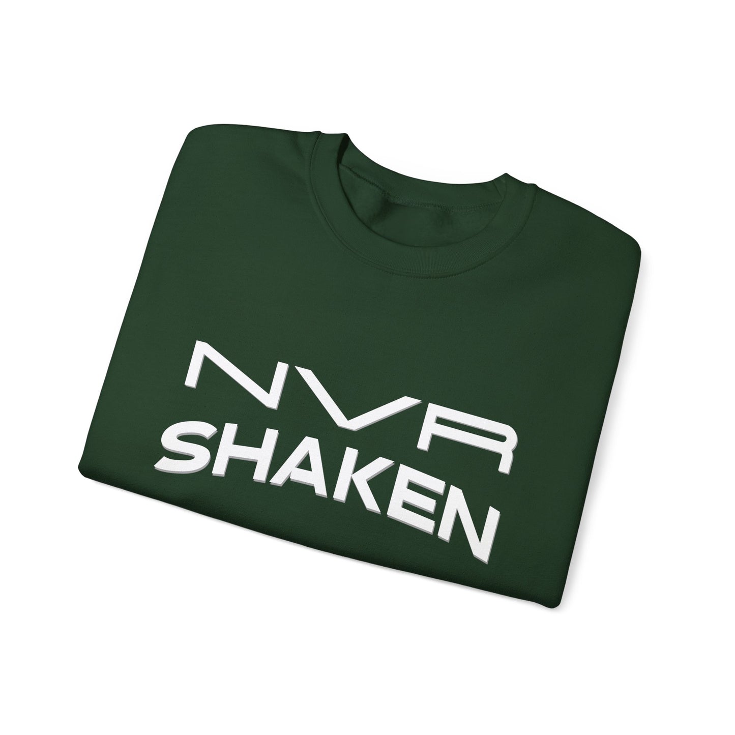 Crewneck Sweatshirt — "NVR Shaken" Psalm 62:6 Christian Faith Pullover