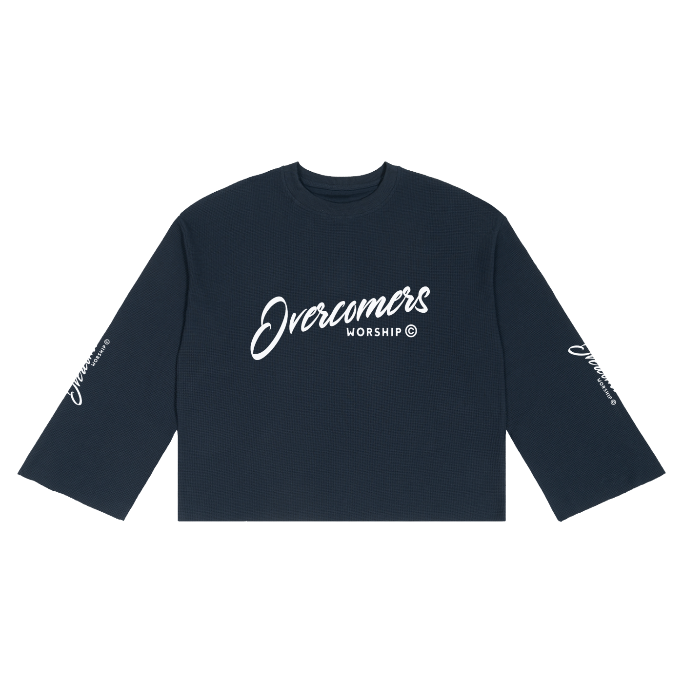 Overcomers Worship Waffle Raw Edge Long Sleeve Tee