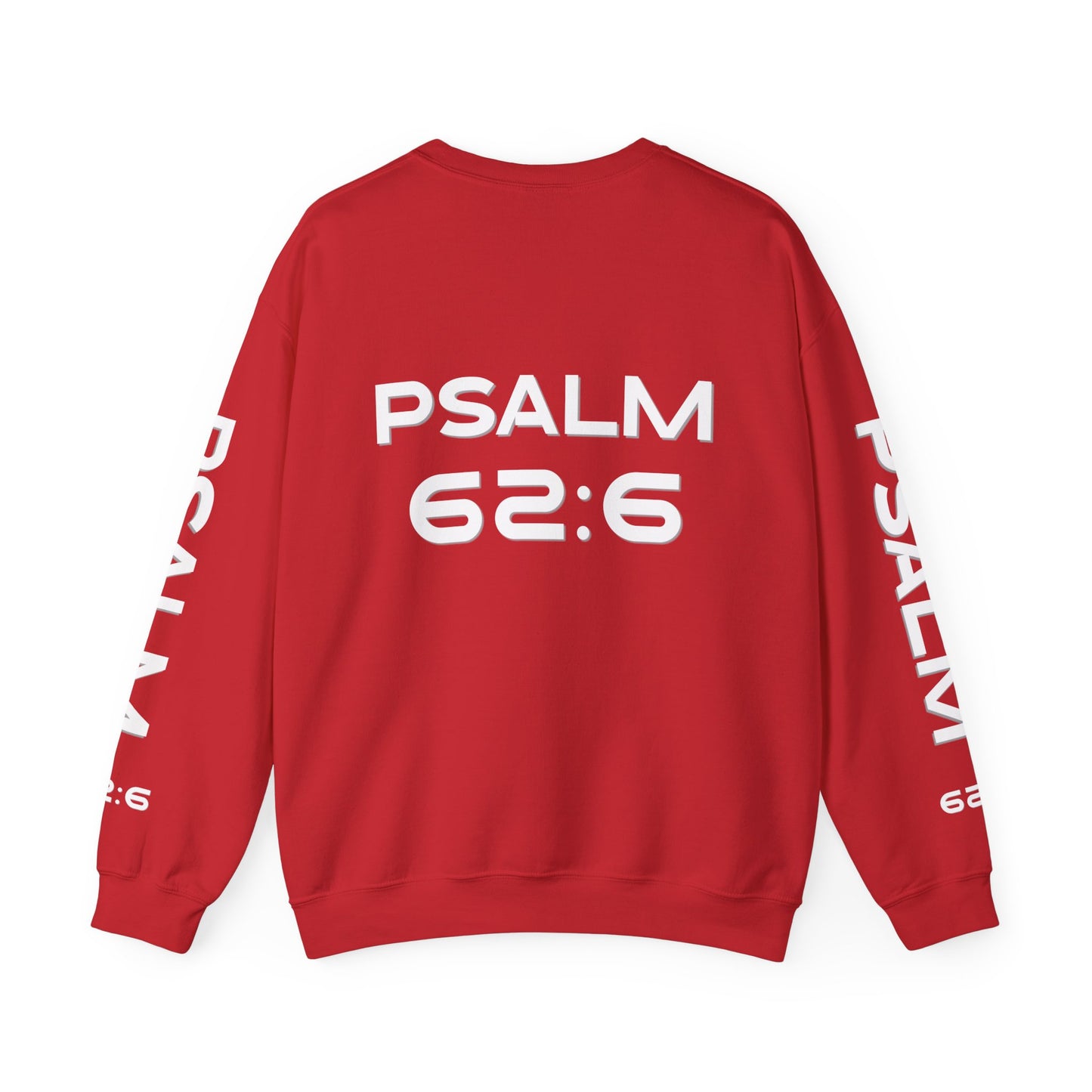 Crewneck Sweatshirt — "NVR Shaken" Psalm 62:6 Christian Faith Pullover