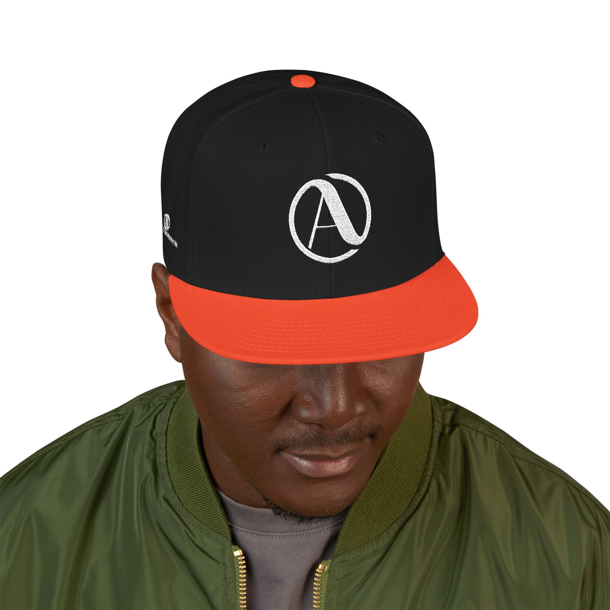 Embroidered A Circle Snapback Hat — Distressed Logo Streetwear Cap