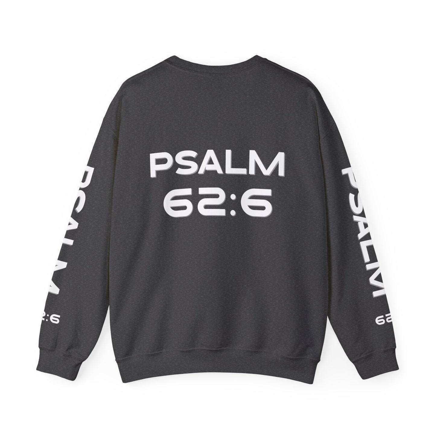 Crewneck Sweatshirt — "NVR Shaken" Psalm 62:6 Christian Faith Pullover