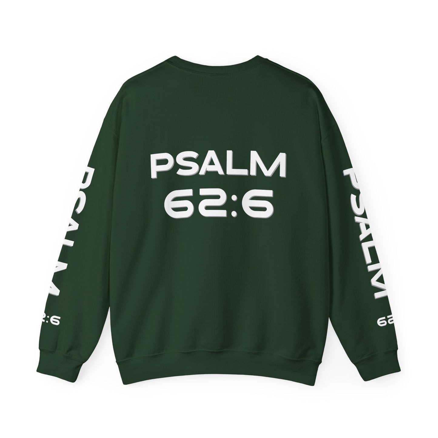 Crewneck Sweatshirt — "NVR Shaken" Psalm 62:6 Christian Faith Pullover