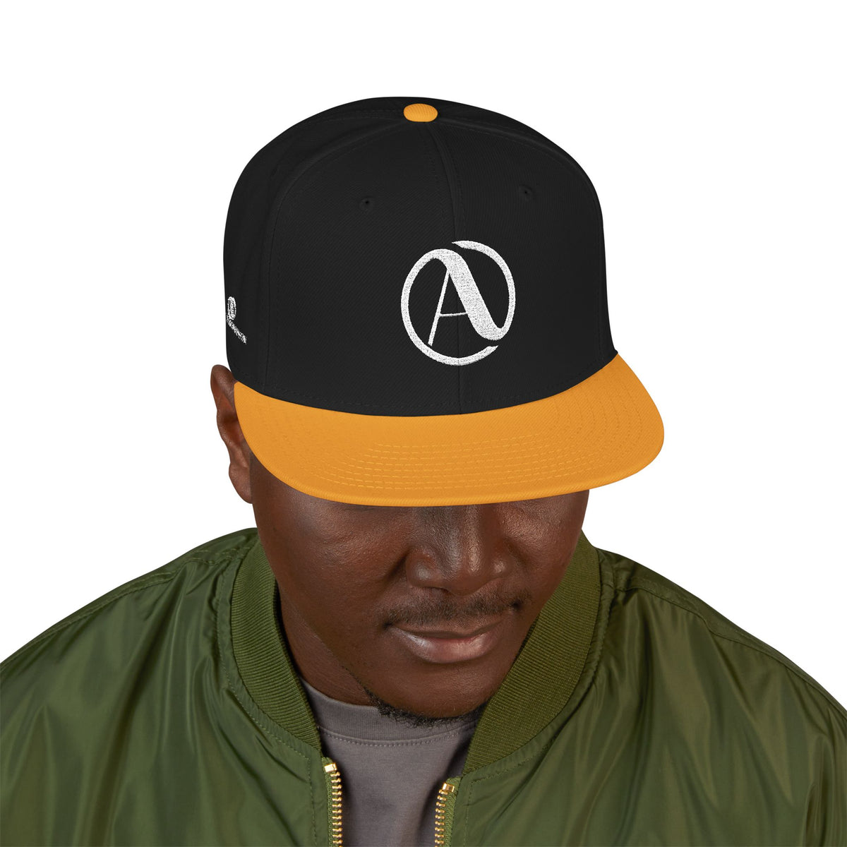 Embroidered A Circle Snapback Hat — Distressed Logo Streetwear Cap