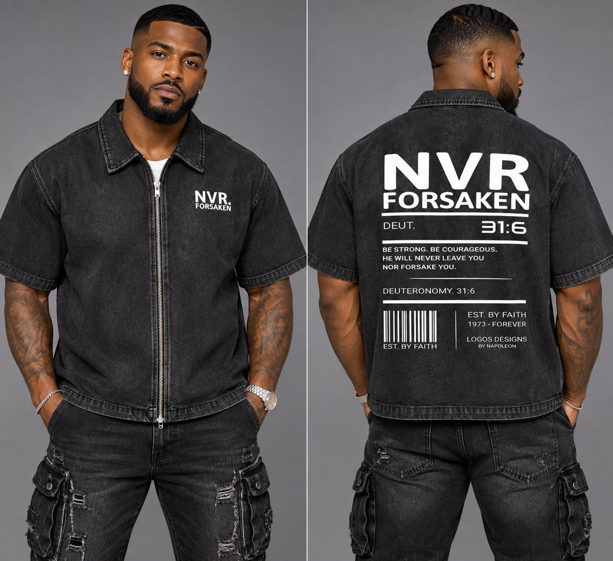 Unisex Vintage Washed Full-Zip Denim Shirt