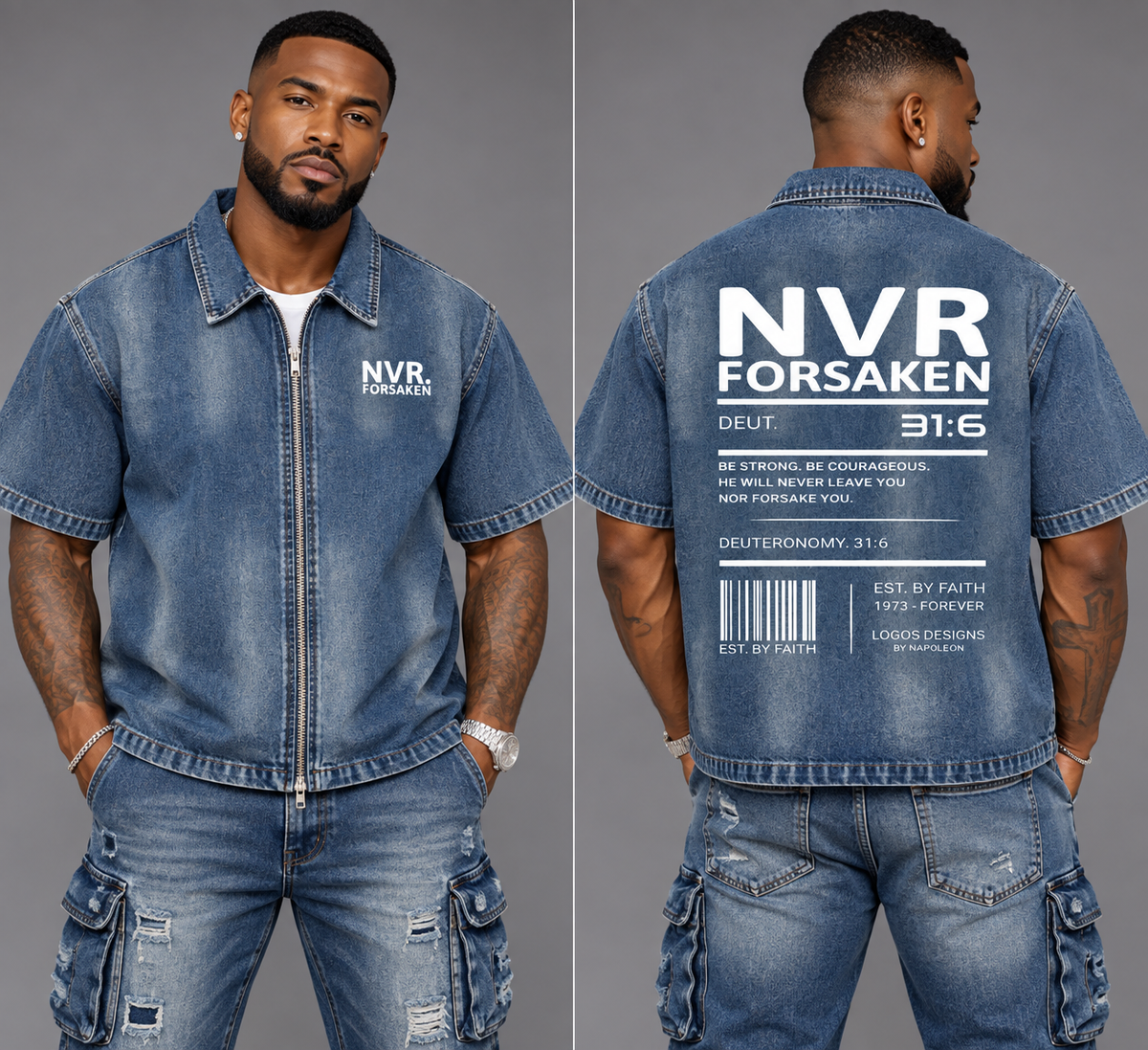 Unisex Vintage Washed Full-Zip Denim Shirt