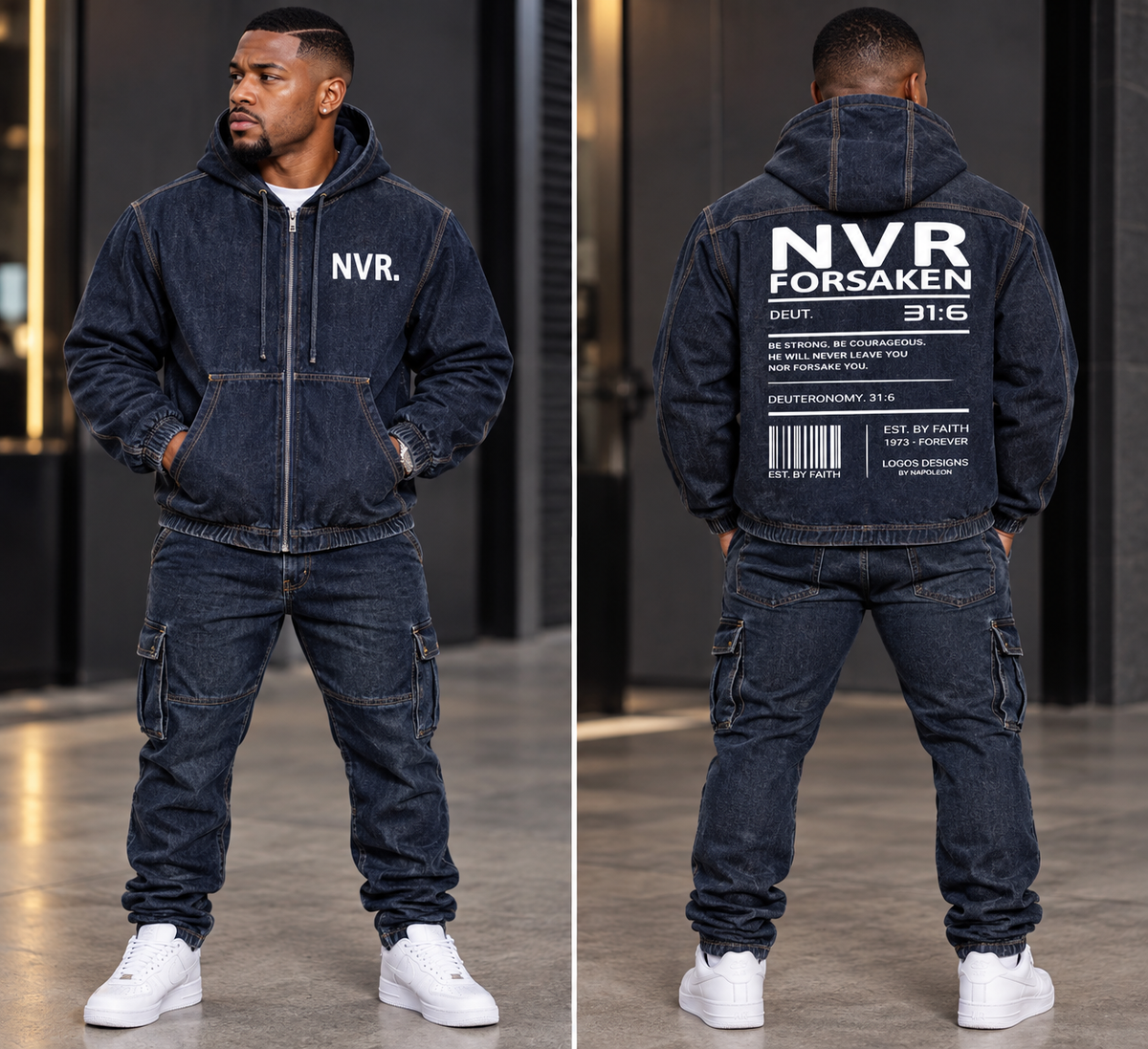 Men's Boxy Vintage Wash Hooded Denim Jacket (NVR)