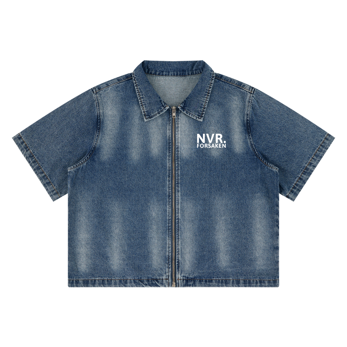 Unisex Vintage Washed Full-Zip Denim Shirt