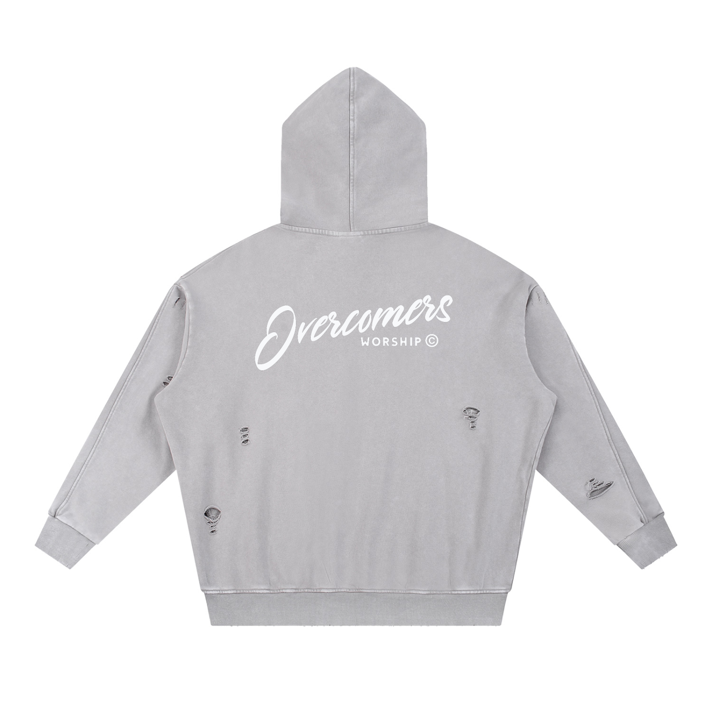 Overcomers Worship — Snow Washed Distressed Panel Hoodie