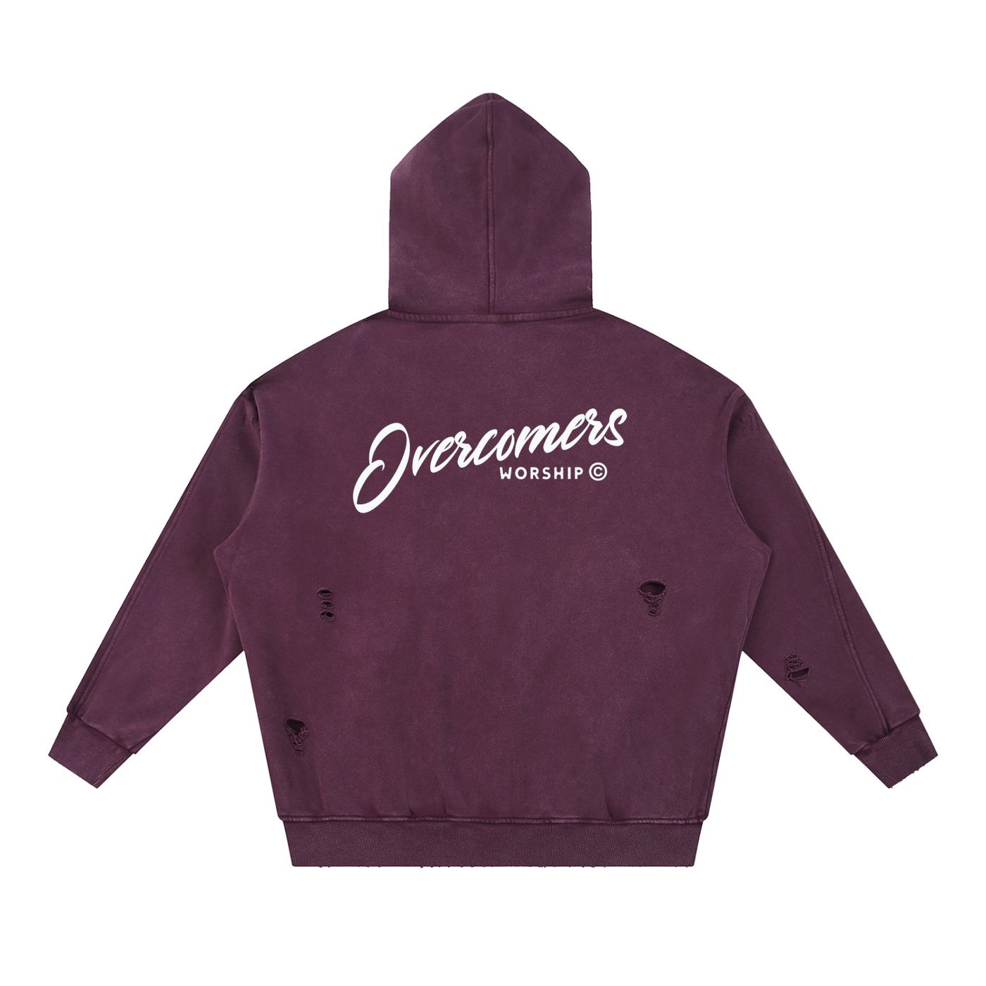 Overcomers Worship — Snow Washed Distressed Panel Hoodie