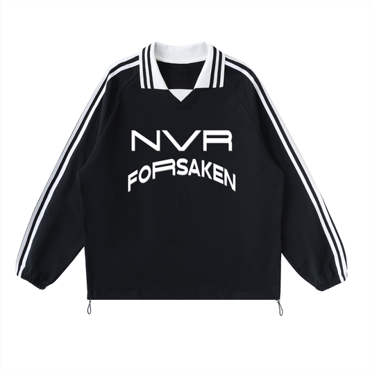 Contrast Striped Lapel Collar Sweatshirt